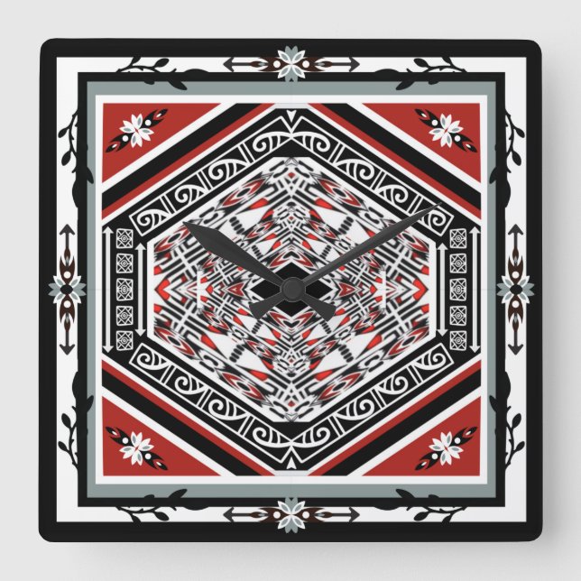 Mandala Tribal Nouveau Fyrkantig Klocka (Framsida)