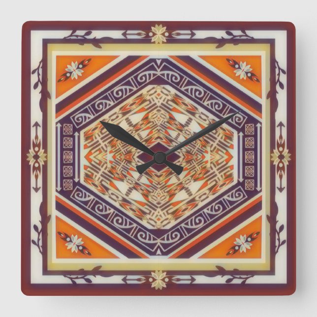 Mandala Tribal Nouveau  Fyrkantig Klocka (Framsida)