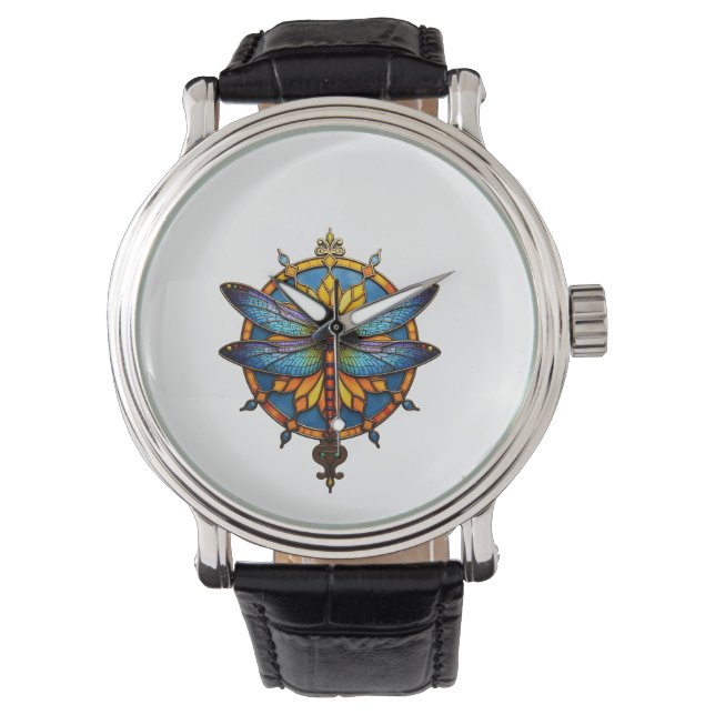 Mandala Trollslända Lysande Sakral Geometri Andlig Armbandsur (Framsida)