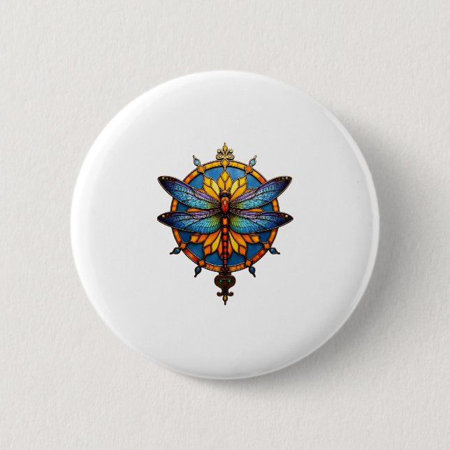 Mandala Trollslända Lysande Sakral Geometri Andlig Knapp (Framsida)
