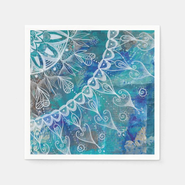 Mandala türkis und blau pappersservett (Framsidan)