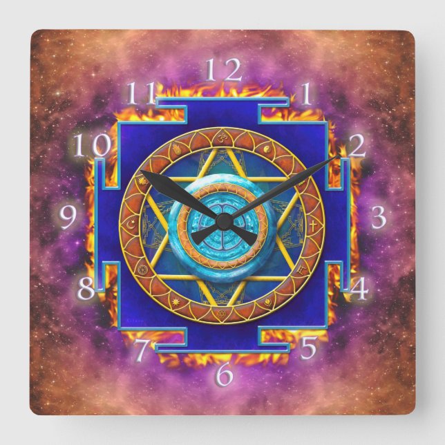 MANDALA TWELVE RELIGIONS FYRKANTIG KLOCKA (Framsida)