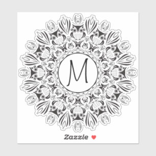Mandala-uggla Klar Rund Monogram-dekal Klistermärken