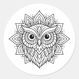 Mandala Uggle Huvud Linje Konst Runt Klistermärke