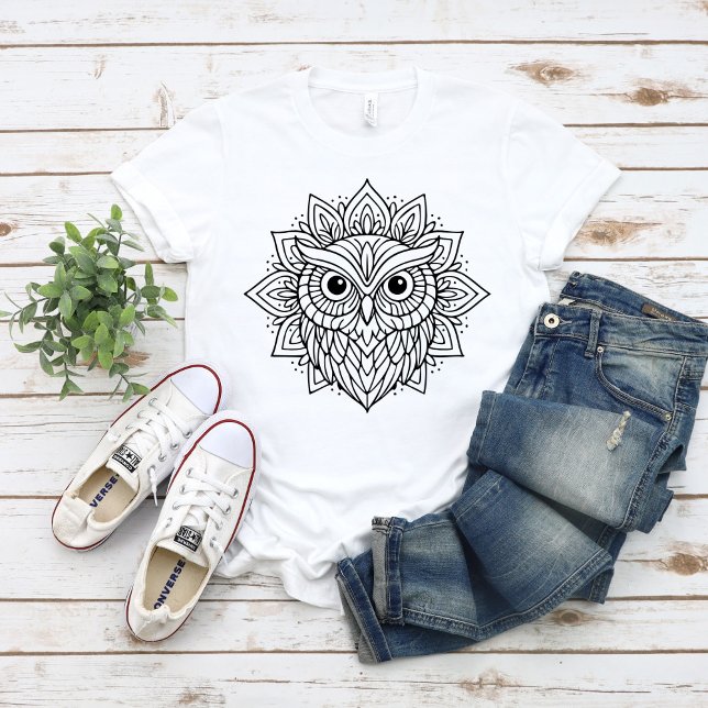 Mandala Uggle Huvud Linje Konst T Shirt (Skapare uppladdad)
