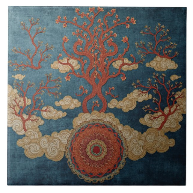 Mandala under molnträd kakelplatta (Framsidan)