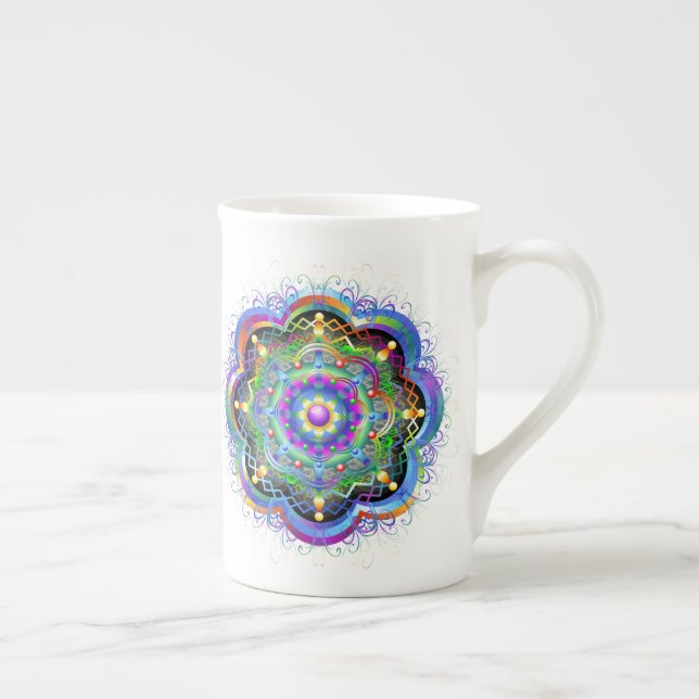 Mandala Univers Psykedeliska Färger Benporslin Mugg (Höger)