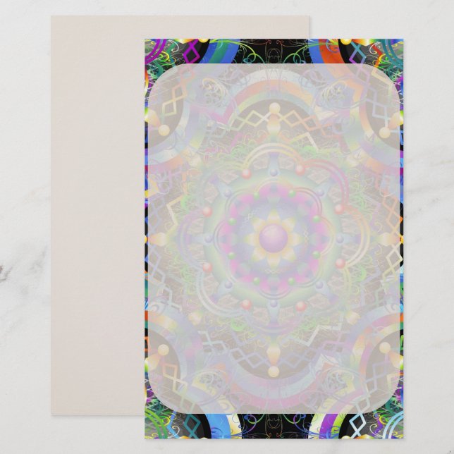 Mandala Univers Psykedeliska Färger Brevpapper (Fram/baksida)