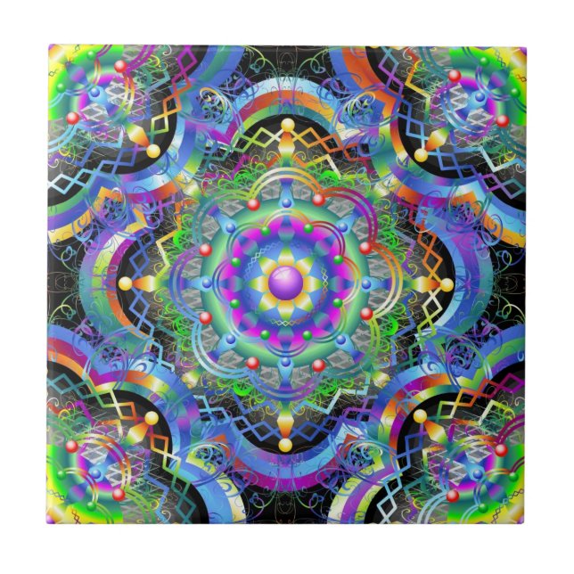 Mandala Univers Psykedeliska Färger Kakelplatta (Framsidan)