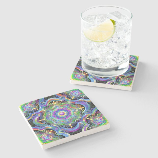 Mandala Univers Psykedeliska Färger Stenunderlägg (Sidan)