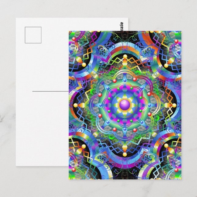 Mandala Univers Psykedeliska Färger Vykort (Fram/baksida)