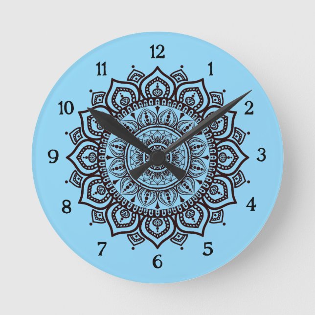 Mandala väggurklocka Elegant andlig heminredning Rund Klocka (Framsida)