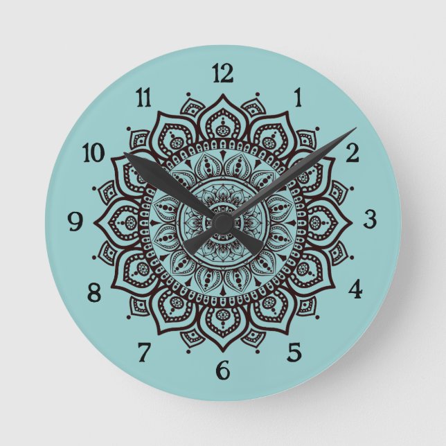 Mandala väggurklocka Elegant andlig heminredning Rund Klocka (Framsida)