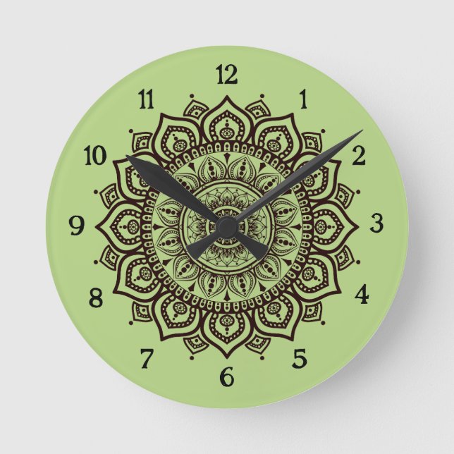 Mandala väggurklocka Elegant andlig heminredning Rund Klocka (Framsida)