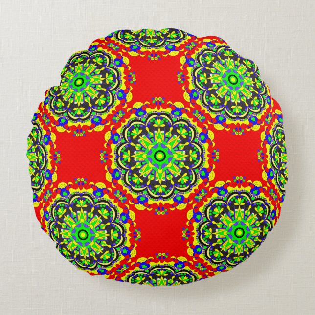 mandala vintage tribal seamless pattern illustrati rund kudde (Framsidan)