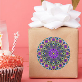 Mandala Violet Peach 12 Petals Salmon Rosa Grönt Runt Klistermärke