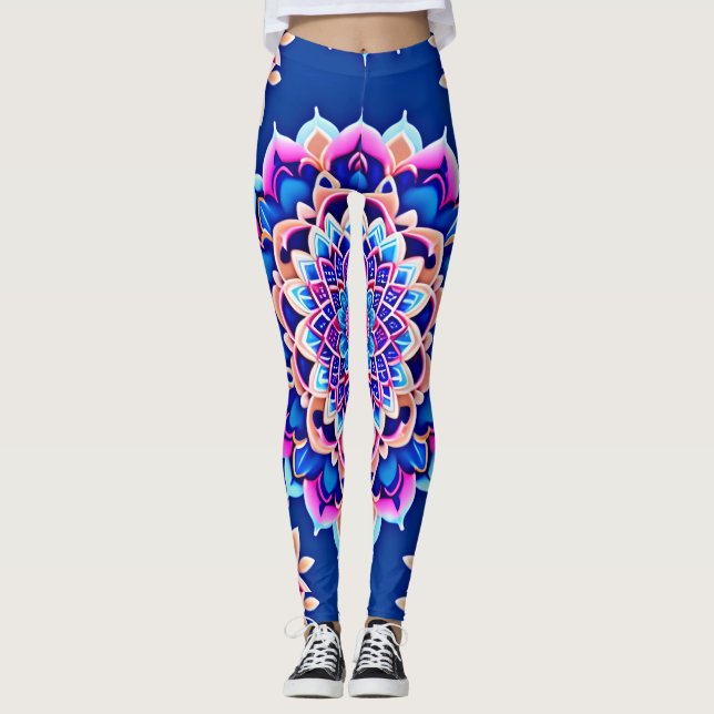 Mandala Violet Rosa Geometric Mönster Leggings (Framsida)