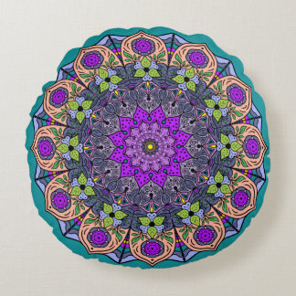 Mandala Violett Peach Lax Rosa Grön Rund Kudde