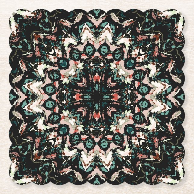 Mandala. Vitt, grönt, strålande cirkulärt prydnads Underlägg Papper (Framsida)
