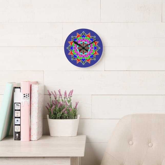 Mandala Wall Clock, 8-tums rund akryl Rund Klocka (Läsesal)