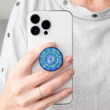Mandala White Outline 12 on Blue Teal -