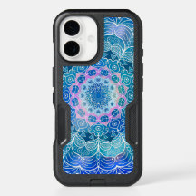 Mandala White Outline Blue Watercolor -