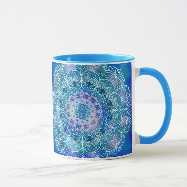 Mandala White Outline Blue Watercolor - Mugg (Höger)