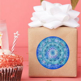 Mandala White Outline Blue Watercolor - Runt Klistermärke