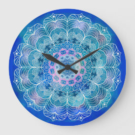 Mandala White Outline Blue Watercolor - Stor Klocka