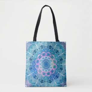 Mandala White Outline Blue Watercolor - Tygkasse