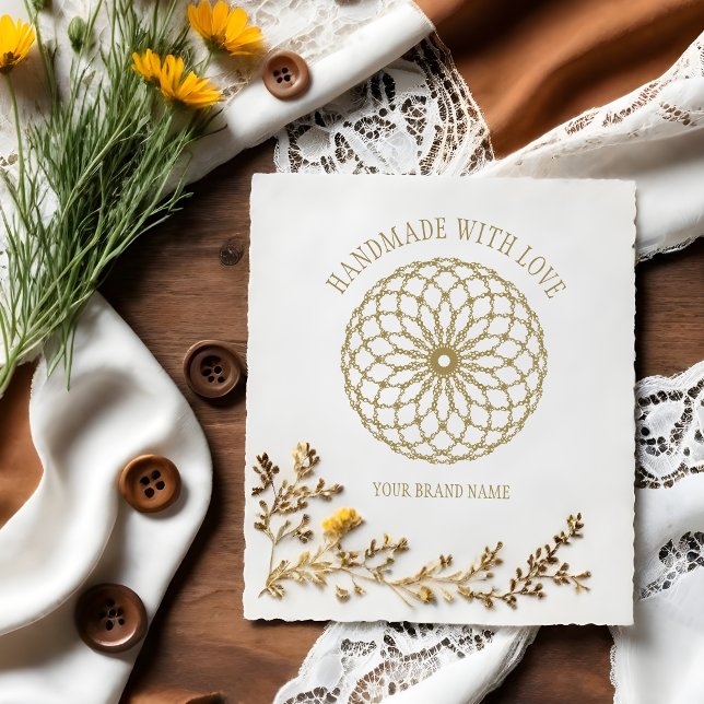 Mandala with Handmade with Love quote Stämpel (Exquisite Cherished Mandala with Handmade with Love Quote Rubber Stamp.)