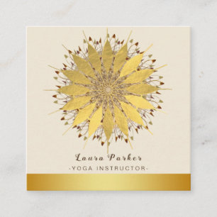 Mandala Yoga Instructor Classic Lotus Blommigt Gul Fyrkantigt Visitkort