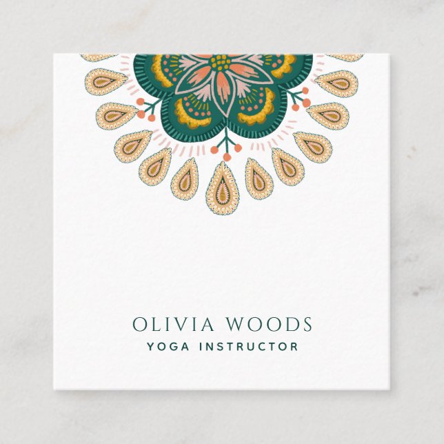 Mandala Yoga Instructor Fyrkantigt Visitkort (Framsida)