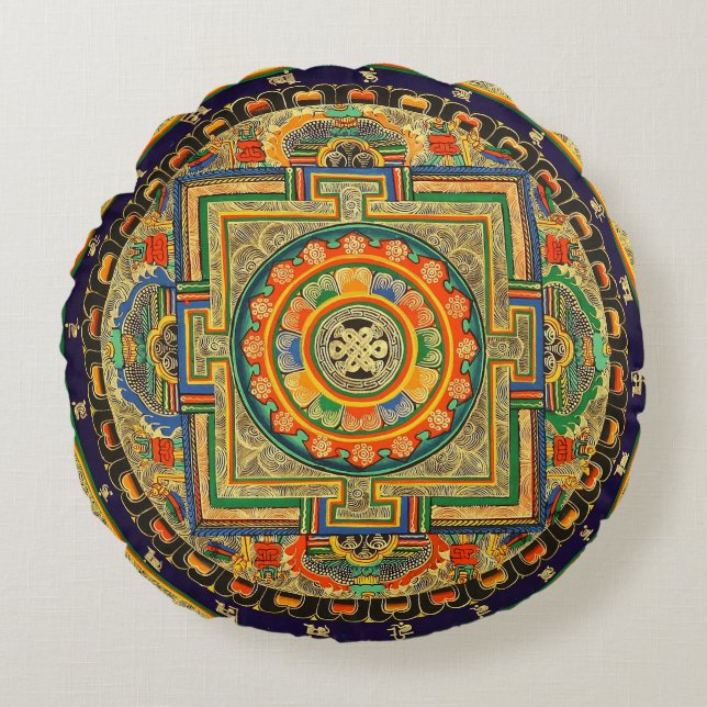 Mandala Yoga Round Pillow Rund Kudde (Framsidan)