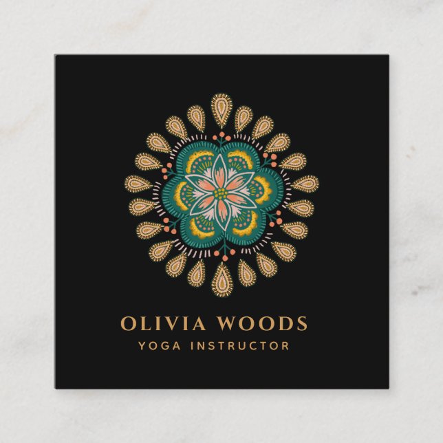 Mandala Yogainstruktör Fyrkantigt Visitkort (Framsida)