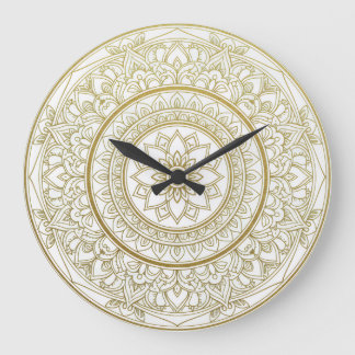 Mandala Zen Wall Clock - Guld & White Andlig De Stor Klocka