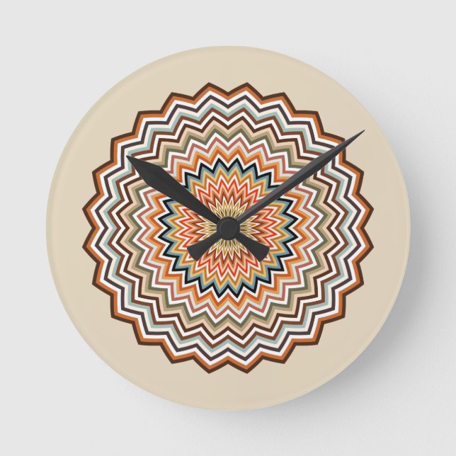 Mandala Zigzag Mönster Rund Klocka (Framsida)