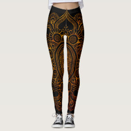 Mandalablomma - svart och guld leggings