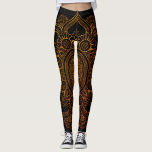 Mandalablomma - svart och guld leggings
