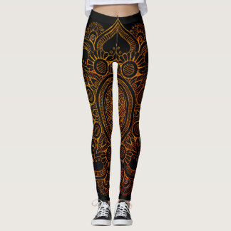Mandalablomma - svart och guld leggings