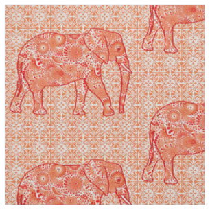 Mandalablommaelefant - korallorange och vit tyg