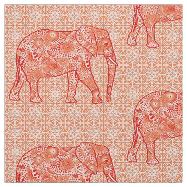 Mandalablommaelefant - korallorange och vit tyg (Provkarta)