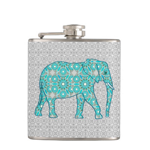 Mandalablommaelefant - turkos, grå färg & vit fickplunta