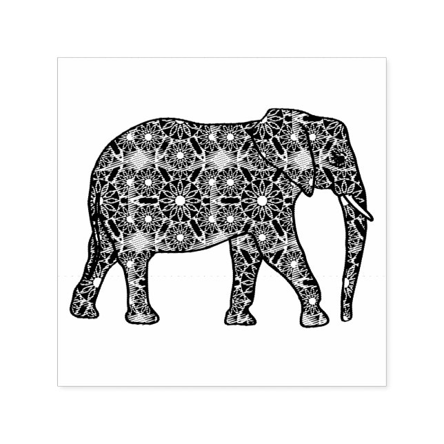 Mandalablomman, skalad elefant självfärgande stämpel (Design)