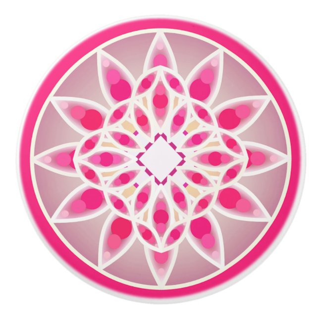 Mandalamönster i fuchsia rosor, vit och grå färg knopp (Framsidan)