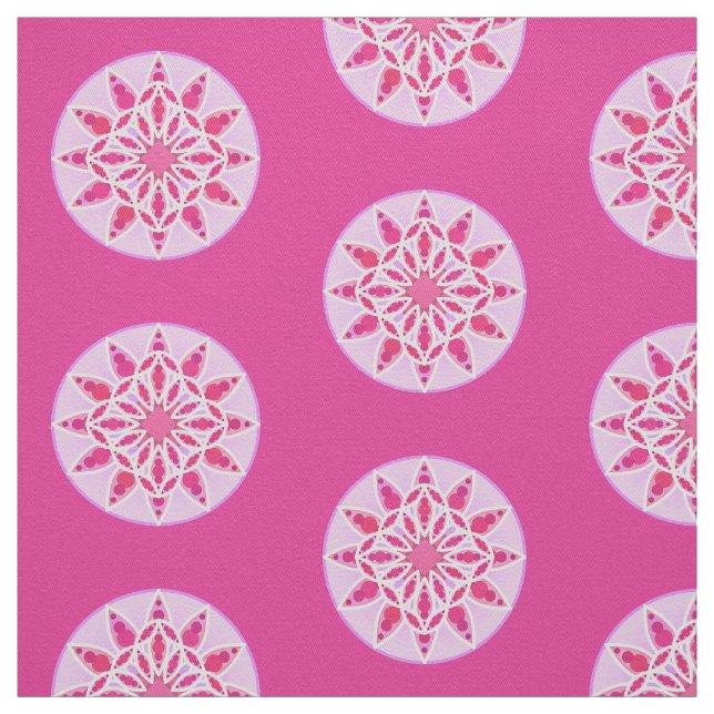 Mandalamönster i rosor, fuchsia och vit tyg (Provkarta)