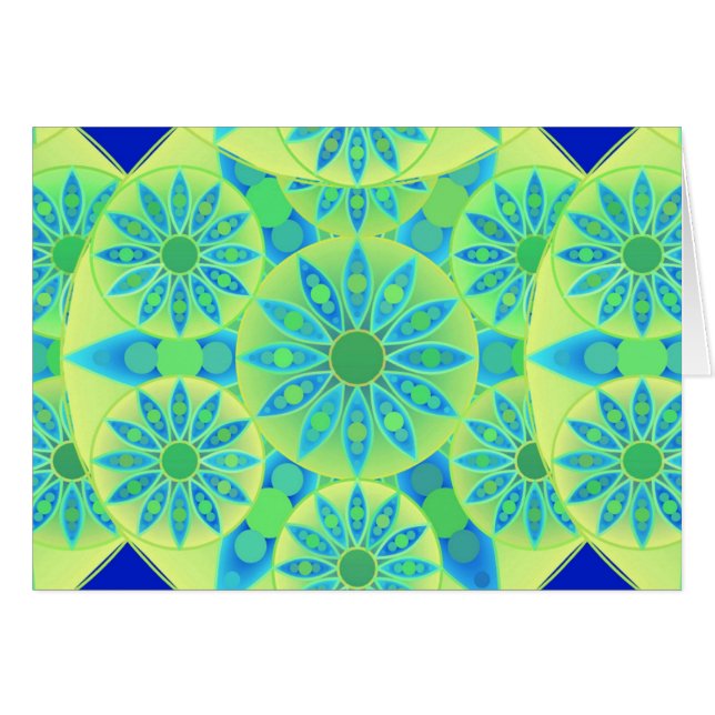 Mandalamönster, turkos, blått, limefruktgrönt OBS kort (Framsidan Horizontal)