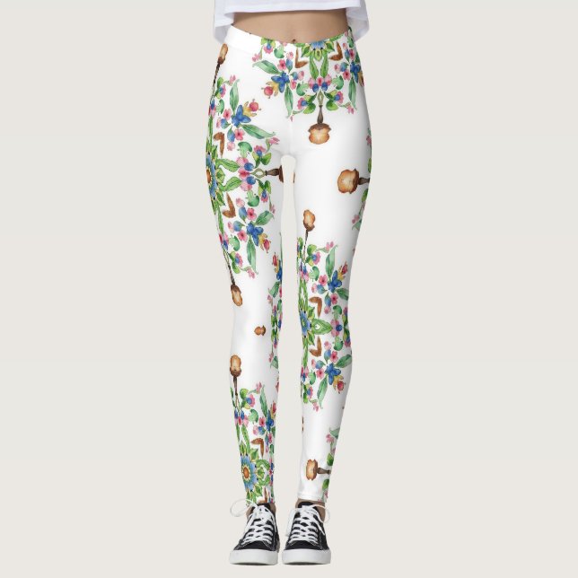 Mandalas Formade Från Blommigt Sömlöst Mönster Leggings (Framsida)