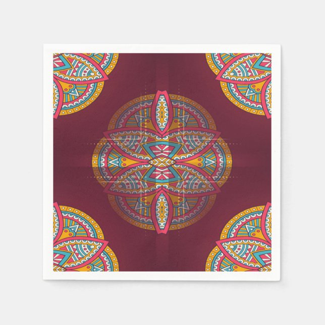 Mandalas i blandade marooner - Röd och upprepa mön Pappersservett (Framsidan)