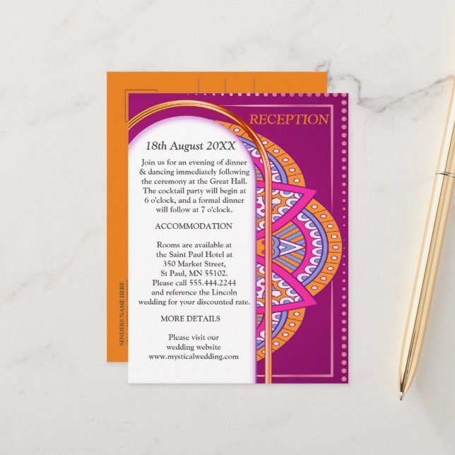 Mandalas i Cerise Pinks & Matchande repetera mönst Meddelande Vykort (Fram/Back In Situ)